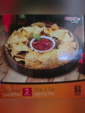 Bamboo Chip & Dip Serving Tray - Natural Brown